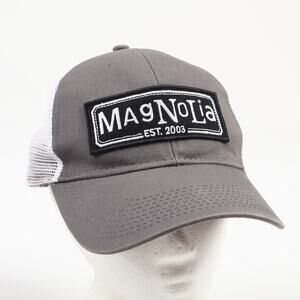 Magnolia Logo Patch Snapback Mesh Trucker Hat Gray White Chip Joanna Gaines